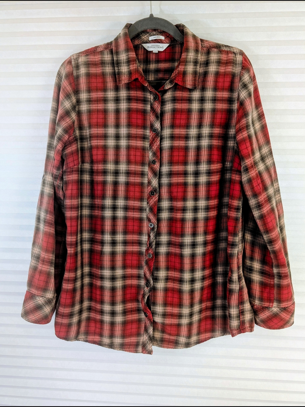 Northern Reflections Red Tartan Plaid Flannel Cabincore Tailored Top M